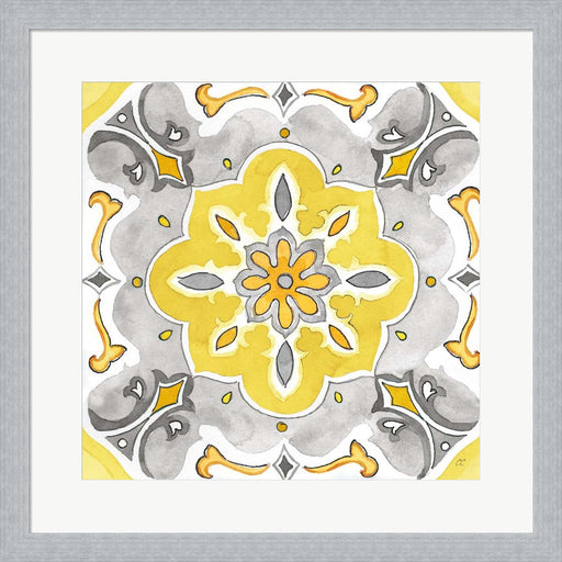 Jewel Medallion yellow gray III by Cynthia Coulter, Framed Art