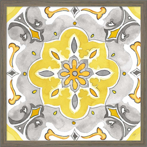 Jewel Medallion yellow gray III by Cynthia Coulter, Framed Art