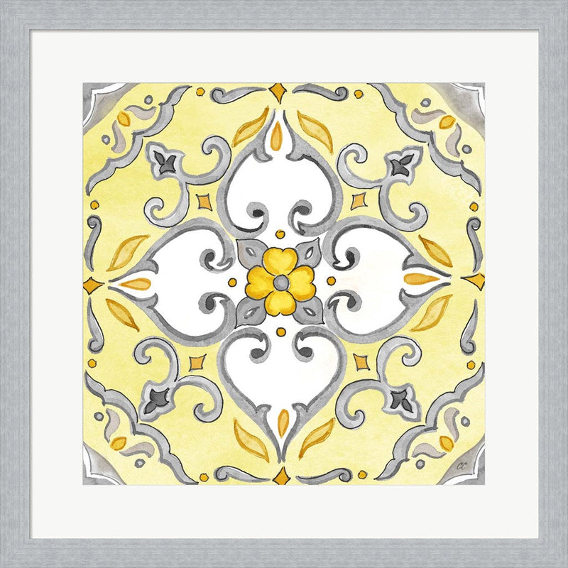 Jewel Medallion yellow gray IV by Cynthia Coulter, Framed Art