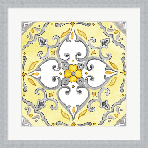 Jewel Medallion yellow gray IV by Cynthia Coulter, Framed Art