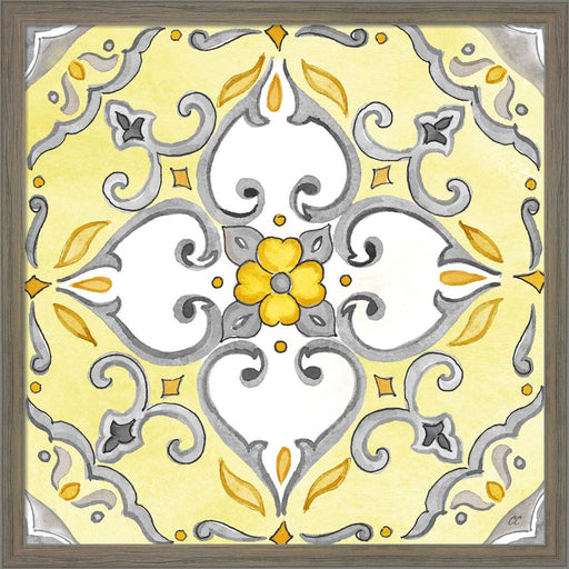 Jewel Medallion yellow gray IV by Cynthia Coulter, Framed Art