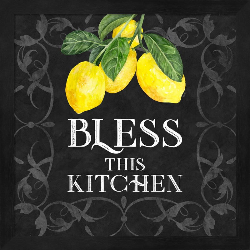 Live with Zest sentiment I-Bless this Kitchen by Tara Reed, Framed Art