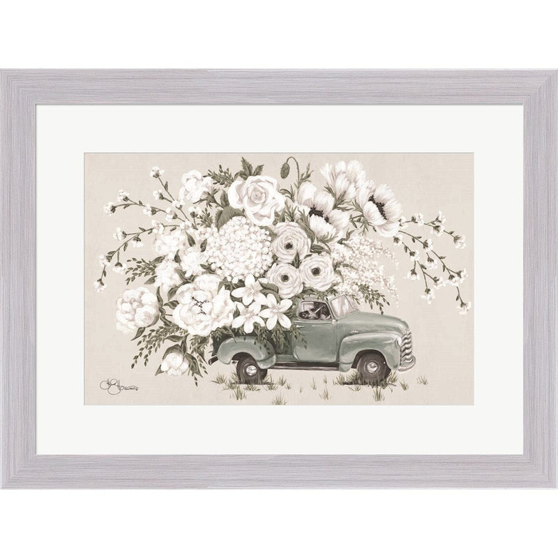 White Floral Truck by Hollihocks Art, Framed Art