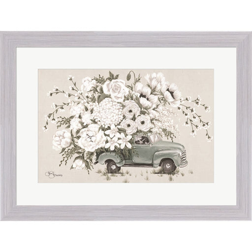 White Floral Truck by Hollihocks Art, Framed Art