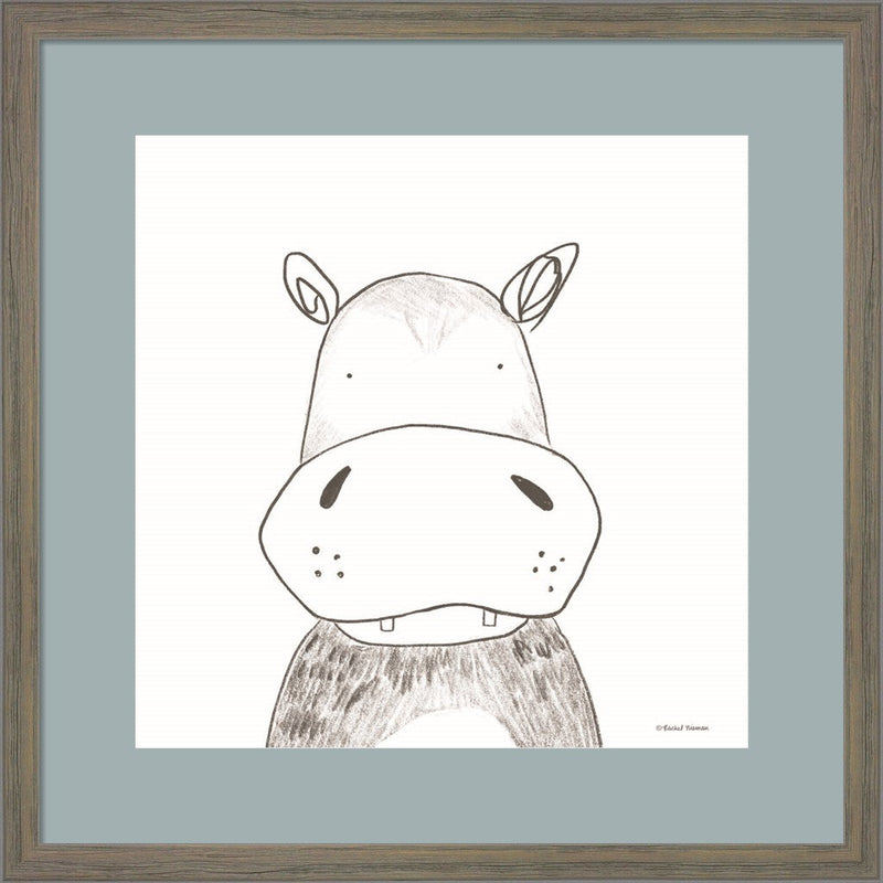 Hippo Line Drawing by Rachel Nieman, Framed Art