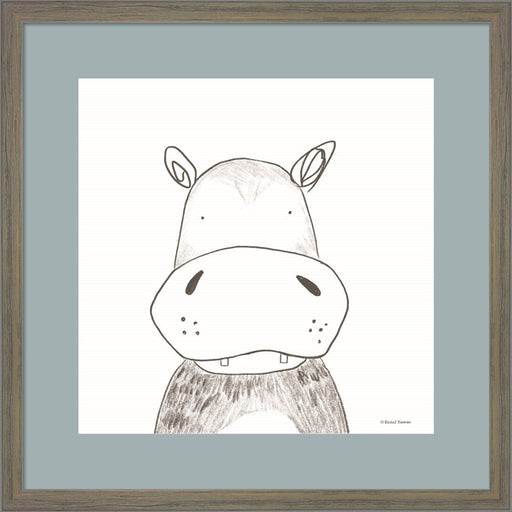Hippo Line Drawing by Rachel Nieman, Framed Art