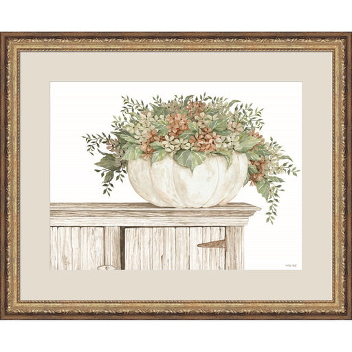 Fall Floral Pumpkin (white) by Cindy Jacobs, Framed Art