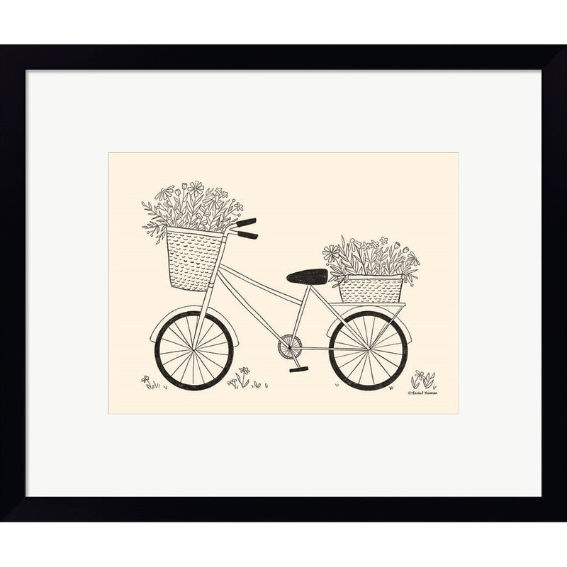 Spring Flower Bike Sketch by Rachel Nieman, Framed Art