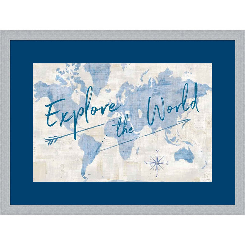 World Map Collage Explore by Sue Schlabach, Framed Art