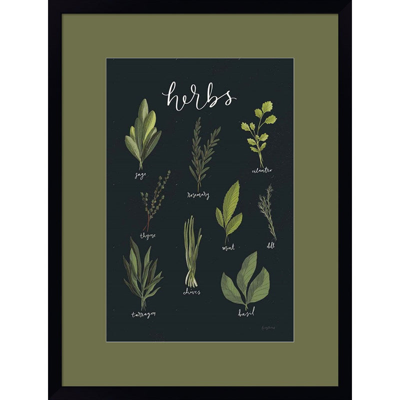 Light Green Herbs I Black by Becky Thorns, Framed Art