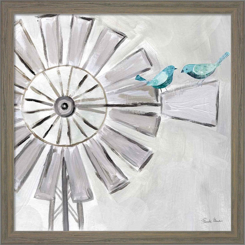 Farmhouse Windmill with Birds by Farida Zaman, Framed Art