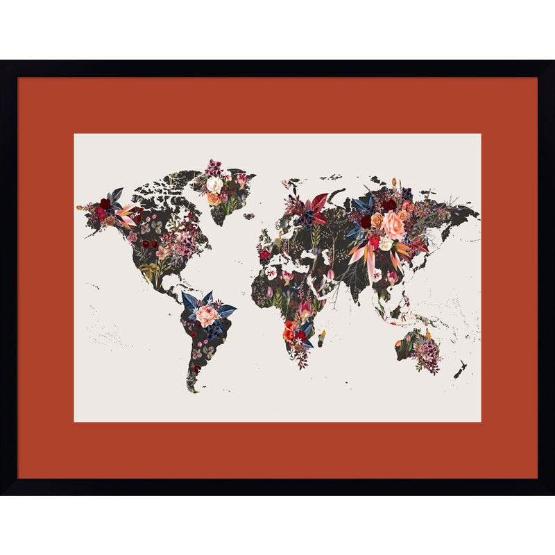 Worldmap Flowers by Design Fabrikken, Framed Art