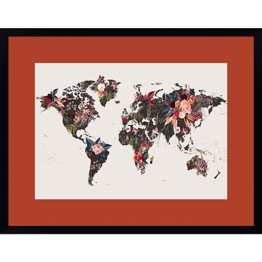Worldmap Flowers by Design Fabrikken, Framed Art