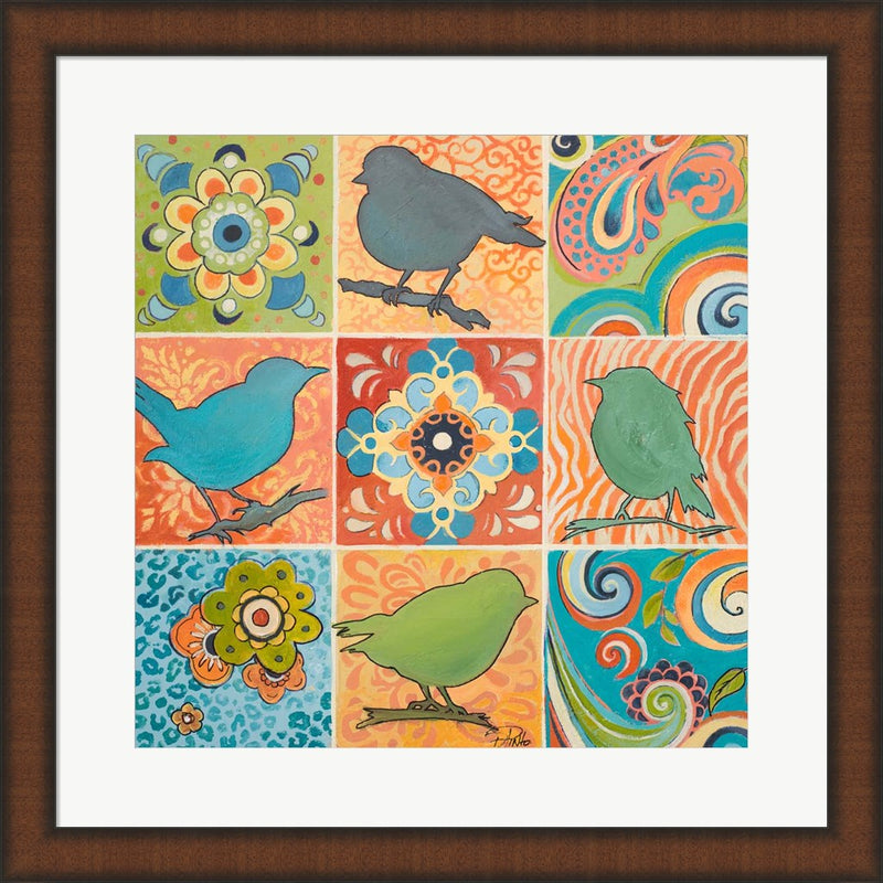 Floral Bird Nine Patch by Patricia Pinto, Framed Art