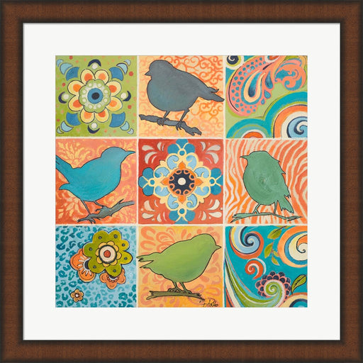 Floral Bird Nine Patch by Patricia Pinto, Framed Art