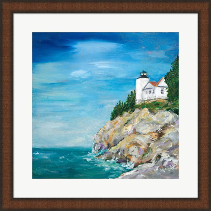 Lighthouse on the Rocky Shore II by Julie DeRice, Framed Art