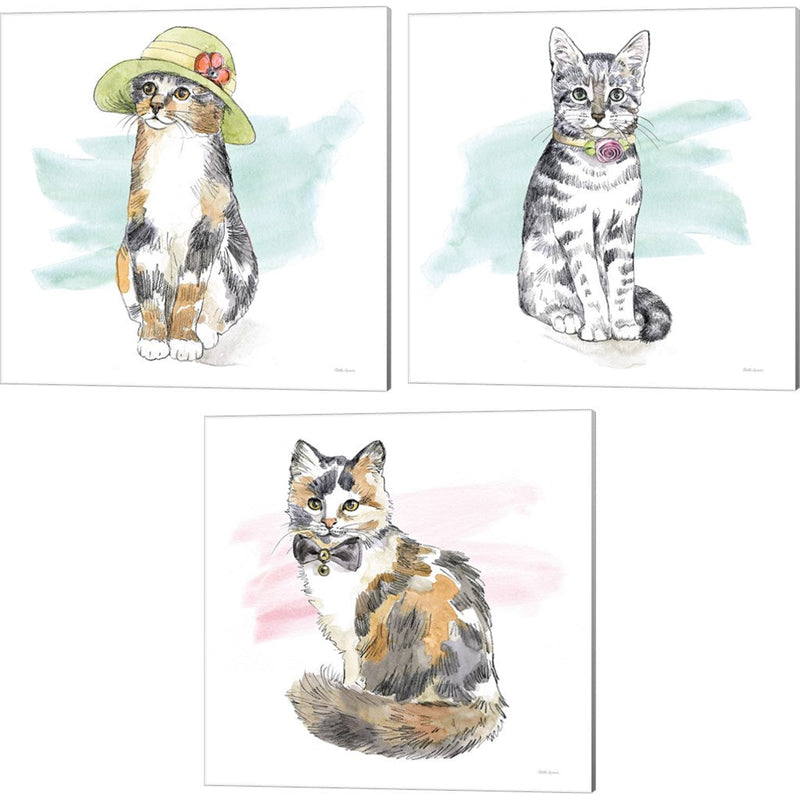 Fancy Cats Watercolor by Beth Grove, 3 Piece Canvas Art Set