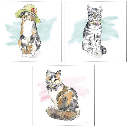 Fancy Cats Watercolor by Beth Grove, 3 Piece Canvas Art Set