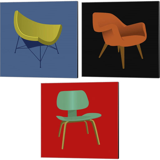 Mid Century Chair by Posters International Studio, 3 Piece Canvas Art Set
