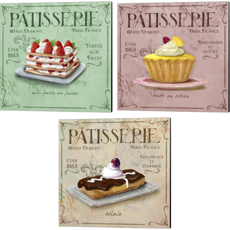 Patisserie B by Fiona Stokes-Gilbert, 3 Piece Canvas Art Set
