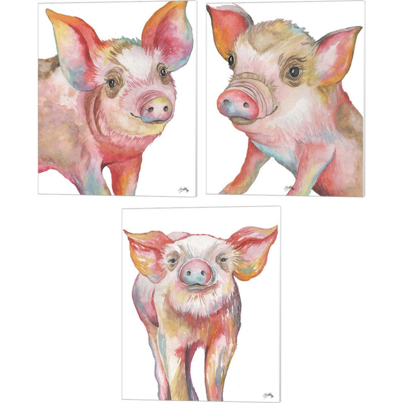 Pig by Elizabeth Medley, 3 Piece Canvas Art Set