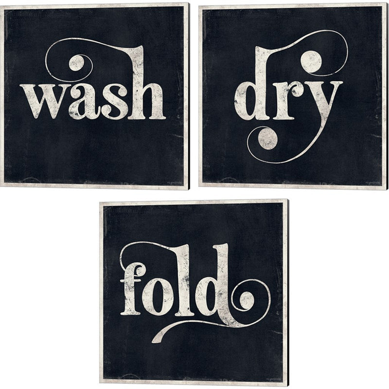 Wash, Dry & Fold by Kyra Brown, 3 Piece Canvas Art Set
