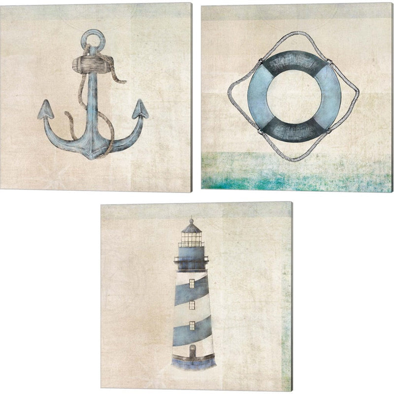 Anchor, Life Preserver & Lighthouse by JMB Designs, 3 Piece Canvas Art Set