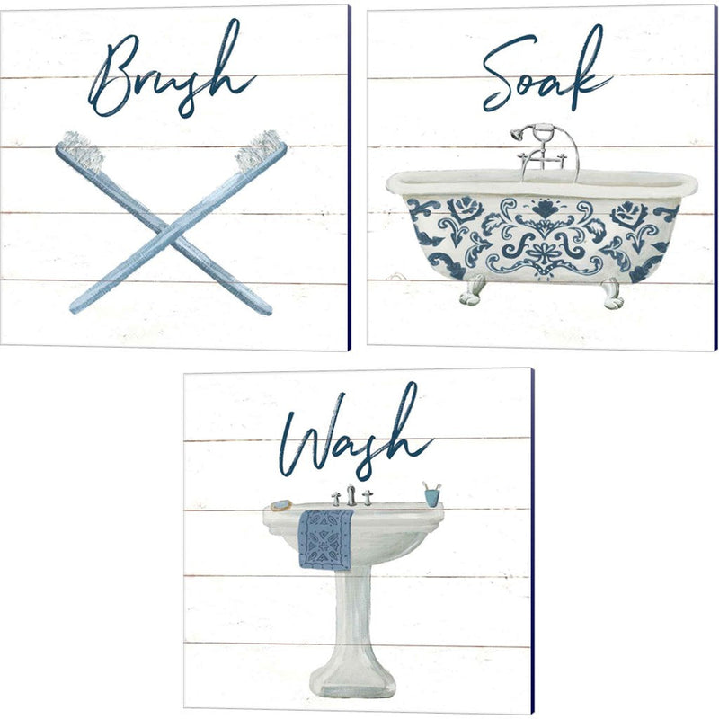 Cottage Bath by Wild Apple Portfolio, 3 Piece Canvas Art Set