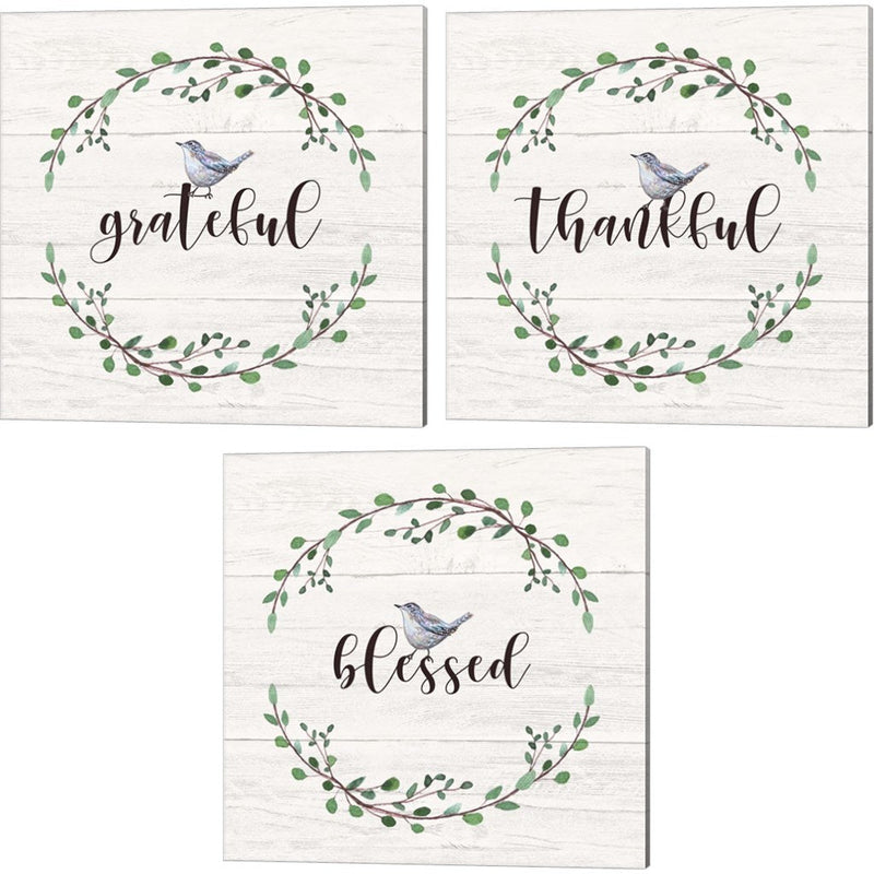 Grateful, Thankful & Blessed Signs by Elizabeth Tyndall, 3 Piece Canvas Art Set
