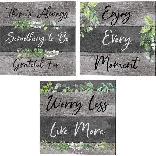 Grateful, Enjoy Every Moment & Worry Less, Live More by ND Art & Design, 3 Piece Canvas Art Set