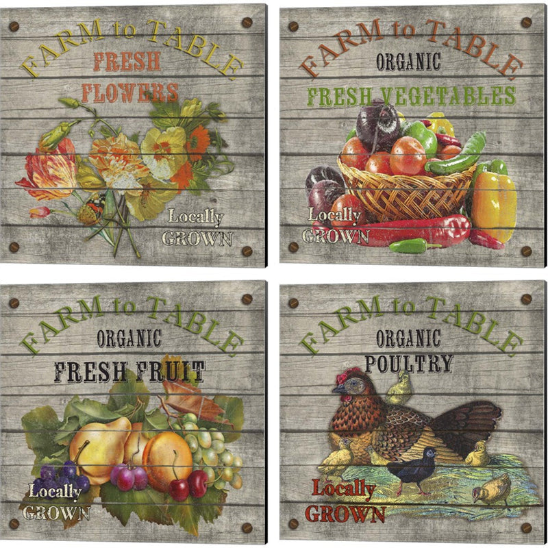 Farm to Table by Jean Plout, 4 Piece Canvas Art Set