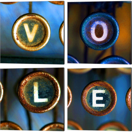 Typewriter 'Love' by Tom Quartermaine, 4 Piece Canvas Art Set