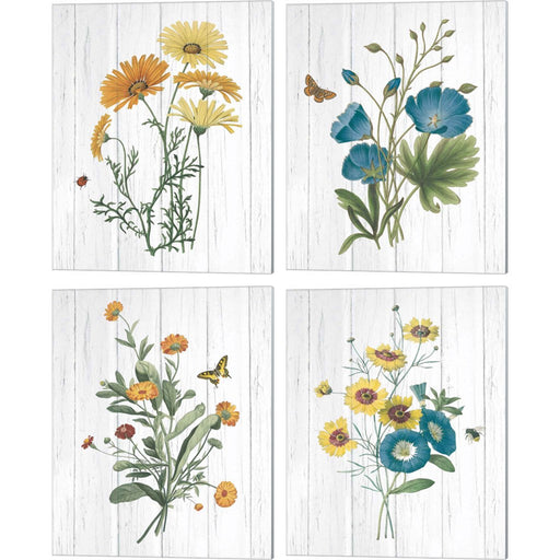 Botanical Bouquet on Wood by Wild Apple Portfolio, 4 Piece Canvas Art Set