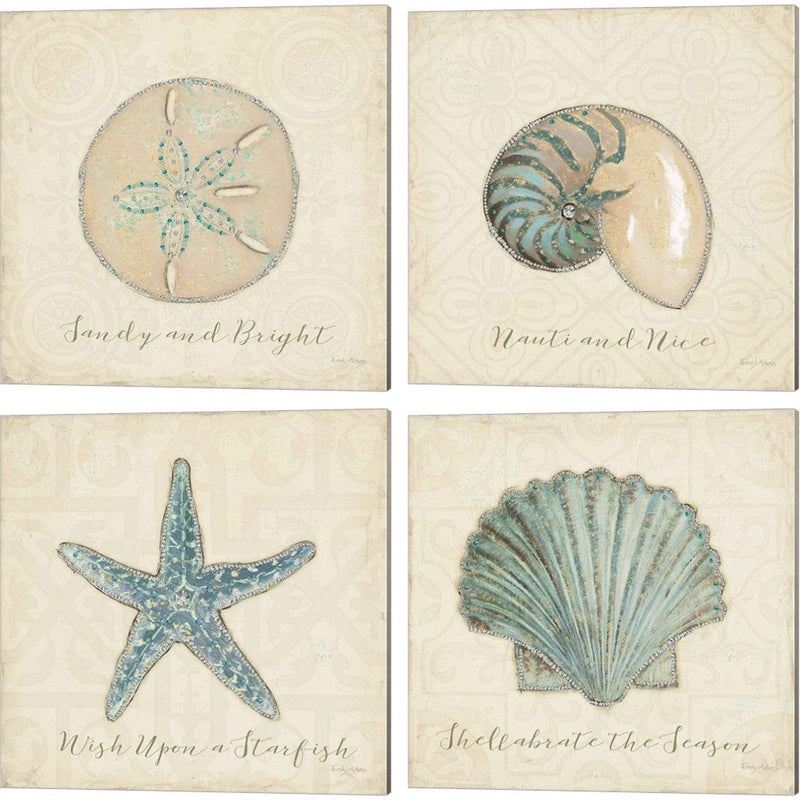 Beach Treasures Christmas by Emily Adams, 4 Piece Canvas Art Set