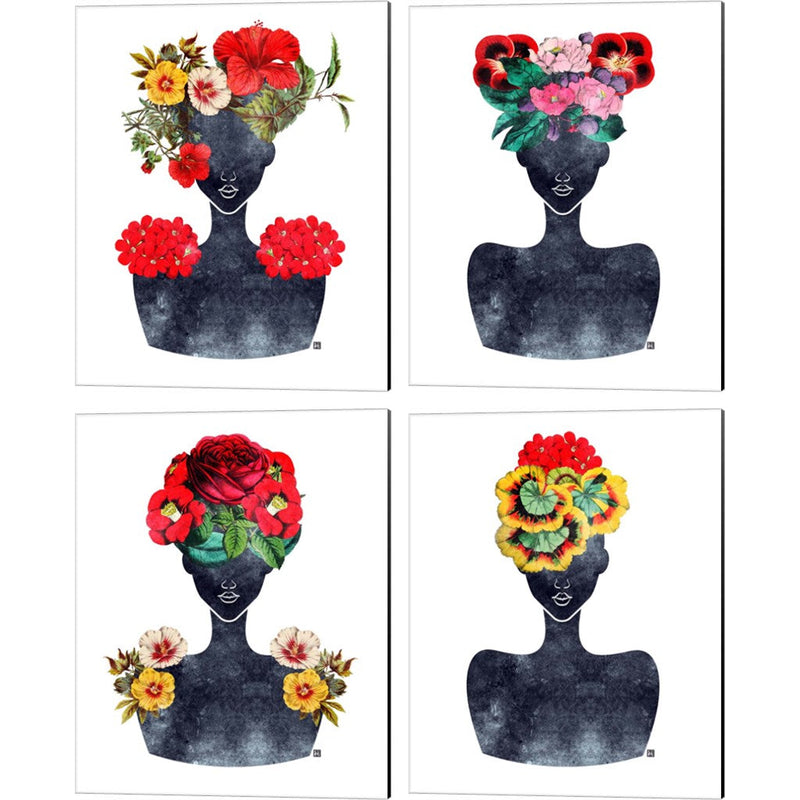 Flower Crown Silhouette by Tabitha Brown, 4 Piece Canvas Art Set