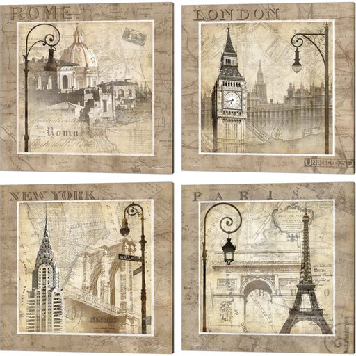 Paris Holiday, When in Rome, London Calling, New York Serenade & Paris Holiday by Keith Mallett, 4 Piece Canvas Art Set