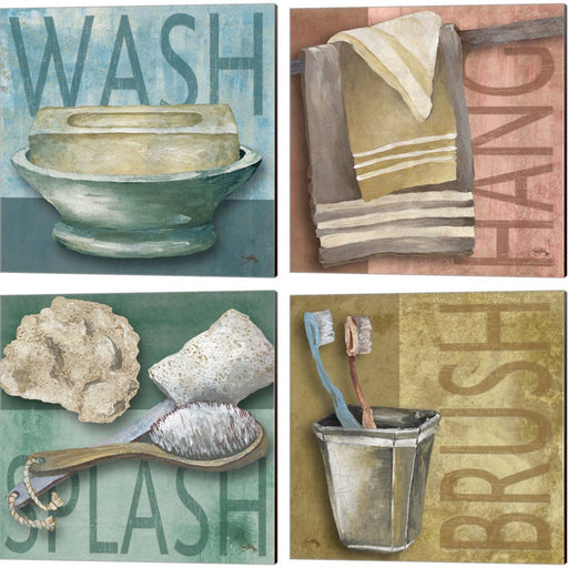 Wash, Hang, Splash & Brush by Elizabeth Medley, 4 Piece Canvas Art Set