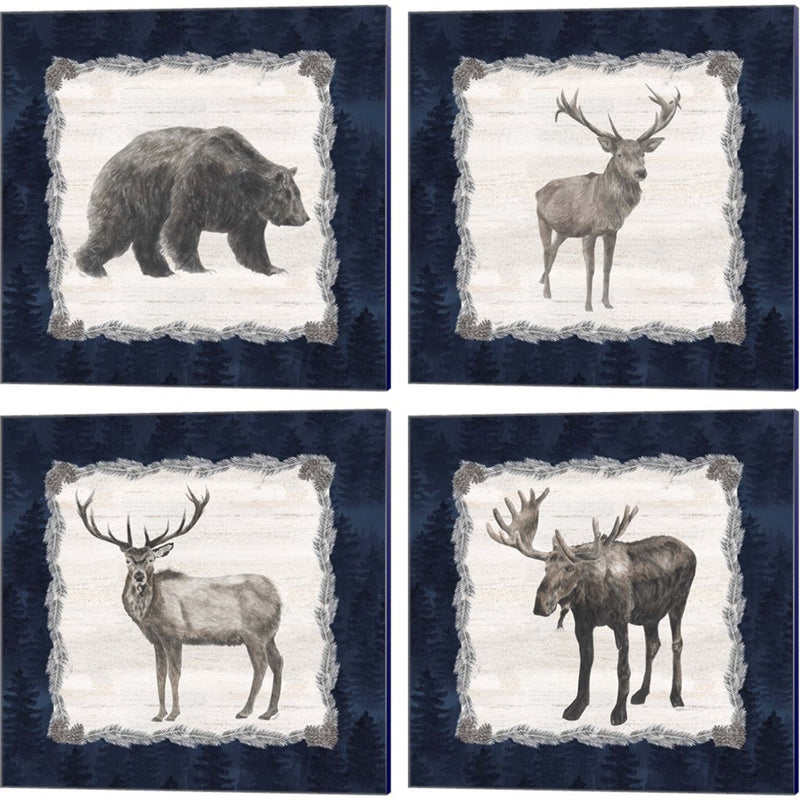 Blue Cliff Mountains -Bear, Deer, Elk, Moose by Tara Reed, 4 Piece Canvas Art Set