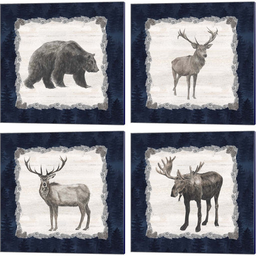 Blue Cliff Mountains -Bear, Deer, Elk, Moose by Tara Reed, 4 Piece Canvas Art Set