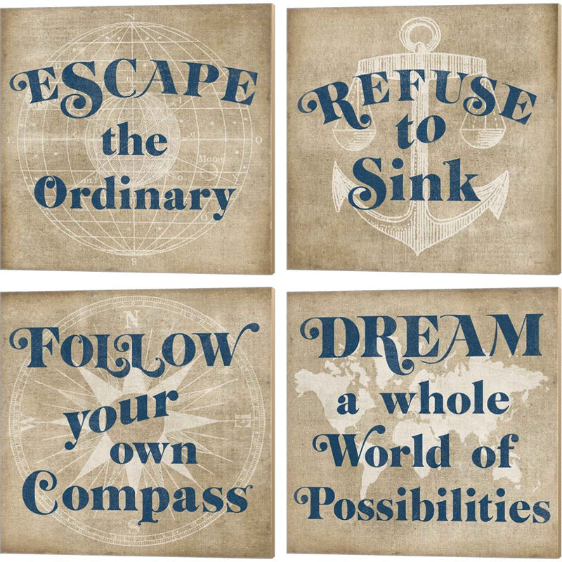 Burlap World Map by Sue Schlabach, 4 Piece Canvas Art Set