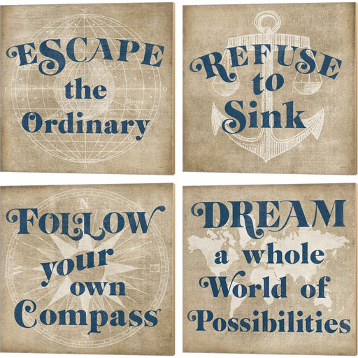 Burlap World Map by Sue Schlabach, 4 Piece Canvas Art Set
