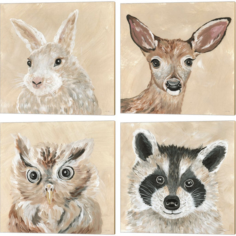 Benny The Bunny, Snowy The Deer, Willow The Owl & Roxie The Raccoon by Cindy Jacobs, 4 Piece Canvas Art Set
