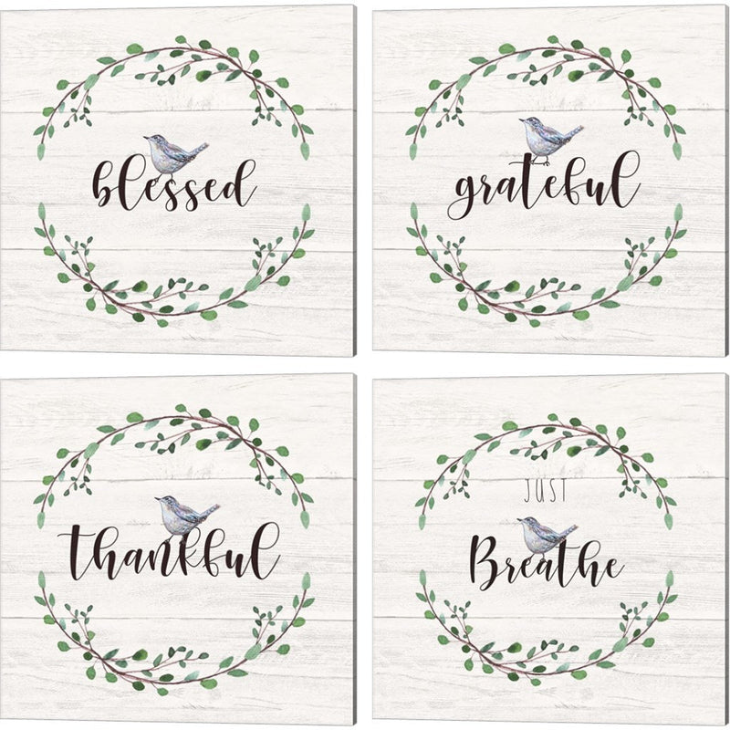 Blessed, Grateful, Thankful & Just Breathe Signs by Elizabeth Tyndall, 4 Piece Canvas Art Set