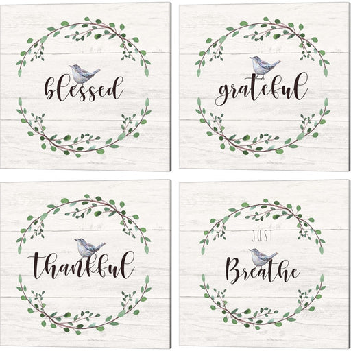 Blessed, Grateful, Thankful & Just Breathe Signs by Elizabeth Tyndall, 4 Piece Canvas Art Set