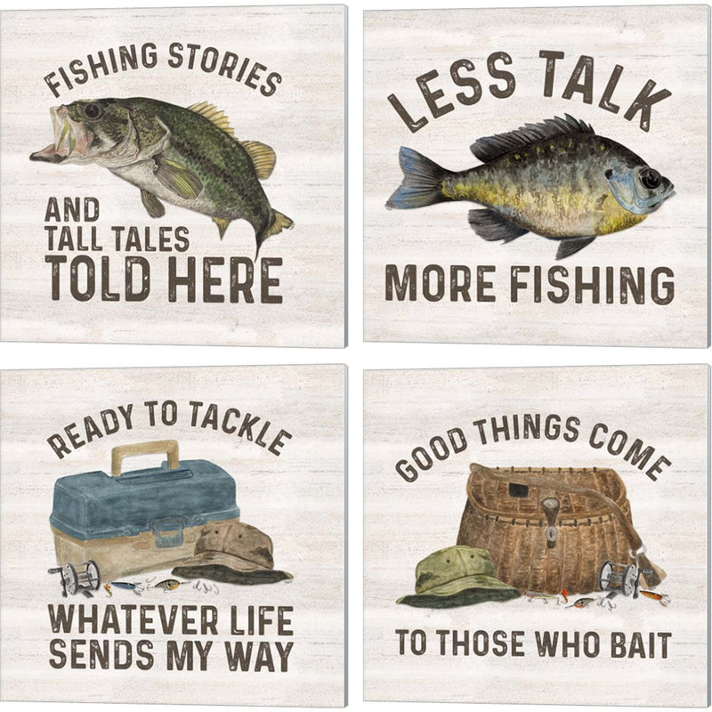 Less Talk More Fishing by Tara Reed, 4 Piece Canvas Art Set