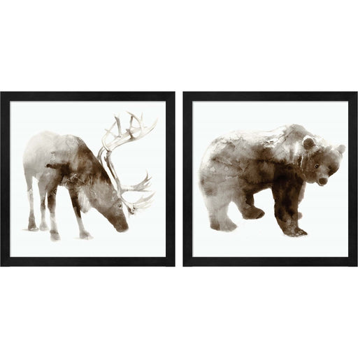 Caribou & Bear by Edward Selkirk, 2 Piece Black Framed Art Set