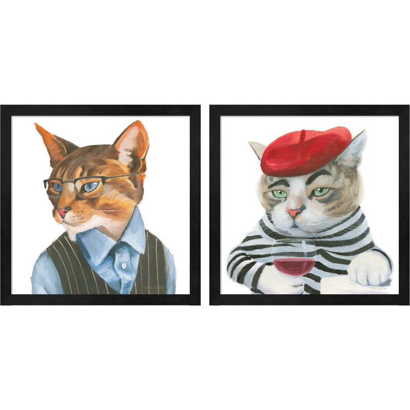 Cattitude B by Myles Sullivan, 2 Piece Black Framed Art Set
