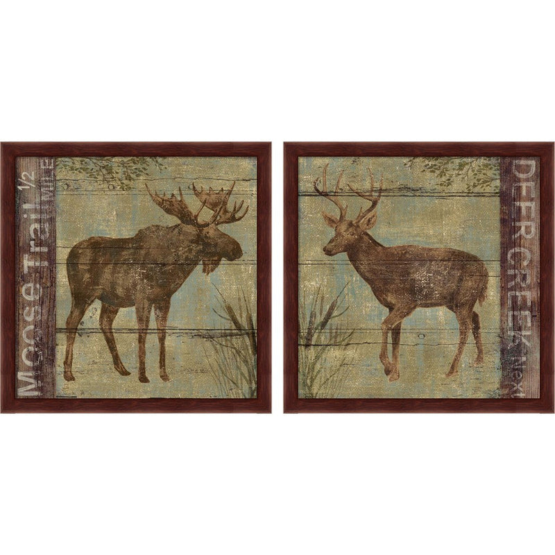 Northern Wildlife by Daphne Brissonnet, 2 Piece Mahogany Framed Art Set