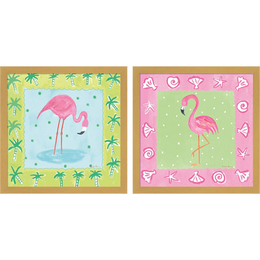 Flamingo Dance v2 by Farida Zaman, 2 Piece Natural Framed Art Set