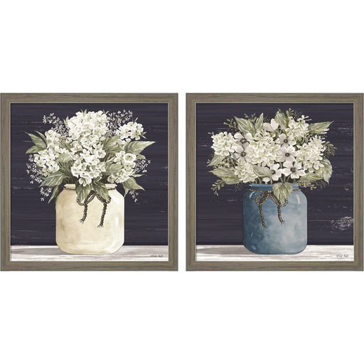 White Flowers by Cindy Jacobs, 2 Piece Rustic Grey Framed Art Set